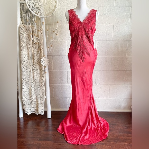 NWT Free People X Brenda Knight Laced Maxi Slip Dress - Picture 7 of 16